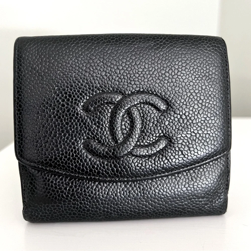Authentic CHANEL Caviar Black Leather Wallet